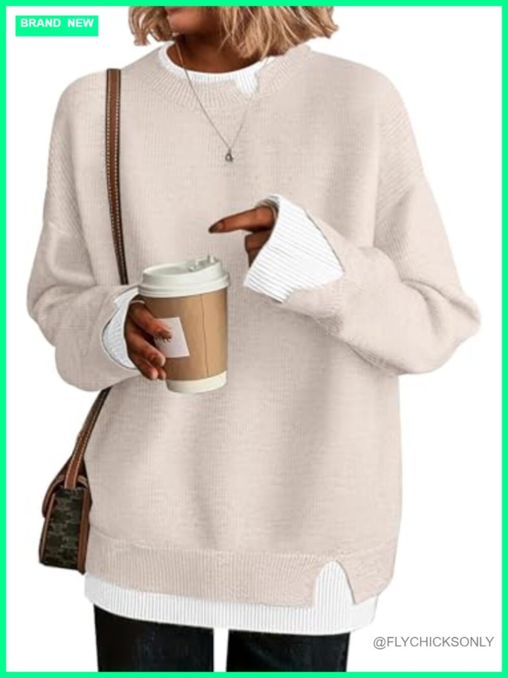 Womens Oversized Ribbed Knit Sweater Crew Neck Drop Shoulder Loose Fit Pullover
